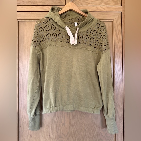 Daily Practice Olive Green Lace Panel Women's Hoodie / xsmall - Picture 1 of 12